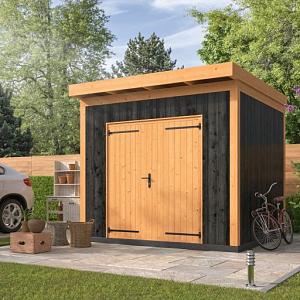 DHZ berging Almelo 300 x 300 cm incl. dubbele deur, verticale wanden zwart geïmpregneerd