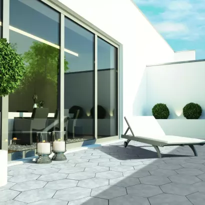 Staptegel Hexagons Ø60x52x2 Quarzite Bianca