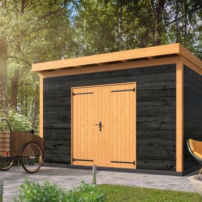 DHZ berging Enter 400 x 300 cm incl. dubbele deur, horizontale wanden zwart geïmpregneerd