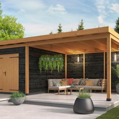 DHZ verblijf Hellendoorn 700 x 400 cm incl. dubbele deur, horizontale wanden zwart geïmpregneerd