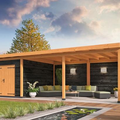 DHZ verblijf Wierden 900 x 400 cm incl. dubbele deur, horizontale wanden zwart geïmpregneerd