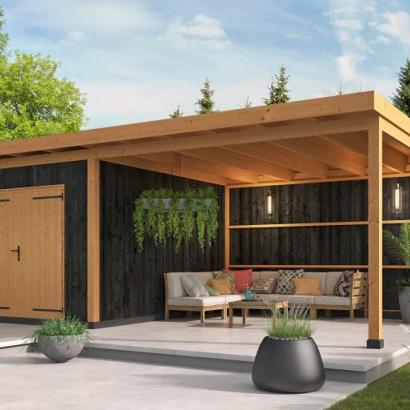 DHZ verblijf Hellendoorn 700 x 400 cm incl. dubbele deur, verticale wanden zwart geïmpregneerd